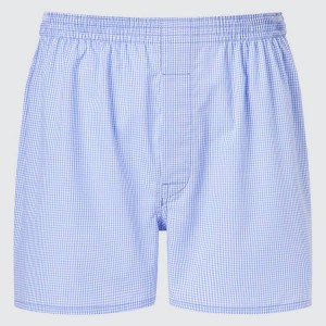 Men's Uniqlo Woven Checked Boxer Underwear Blue | KYEM-31942