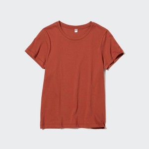 Women's Uniqlo 100% Supima Cotton Crew Neck Short Sleeved T Shirts Red | GIJV-24160