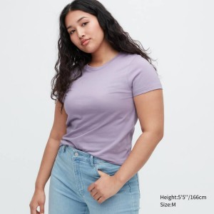 Women's Uniqlo 100% Supima Cotton Crew Neck Short Sleeved T Shirts Purple | RDNF-93567