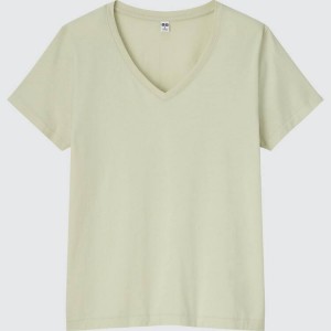 Women's Uniqlo 100% Supima Cotton V Neck T Shirts Light Green | DGXS-37960