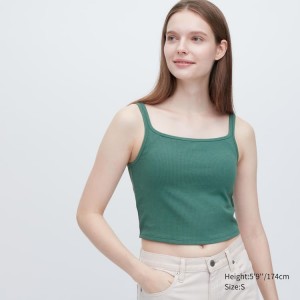 Women's Uniqlo Airism Cotton Cropped Sleeveless Vest Green | RPOK-31790