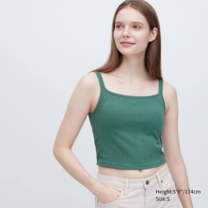 Women's Uniqlo Airism Cotton Cropped Sleeveless Tops Green | QNUS-20856