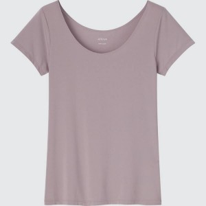 Women's Uniqlo Airism Scoop Neck T Shirts Brown | JKZD-27591