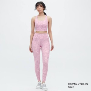 Women's Uniqlo Airism Uv Protection Soft Printed (With Pockets) Leggings Pink | WKFY-95062