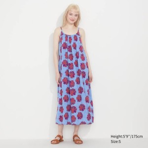 Women's Uniqlo Andy Warhol Flowers Collection Ut Gathered Camisole Dress Blue | HEUZ-61375