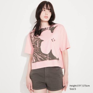 Women's Uniqlo Andy Warhol Flowers Collection Ut Graphic T Shirts Pink | PMVS-50937