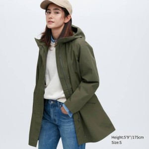 Women's Uniqlo Blocktech Half Coats Olive | DUTJ-13598