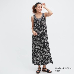 Women's Uniqlo Button-down Flared Camisole Dress Black | ZHYV-69720