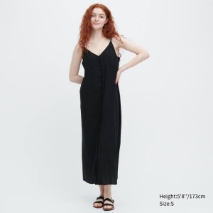 Women's Uniqlo Button-down Flared Camisole Dress Black | SVUK-28146