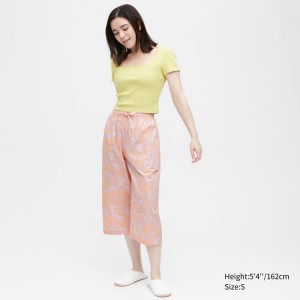 Women's Uniqlo Cotton Relaco 3/4 Loungewear Light Orange | LDAP-59143