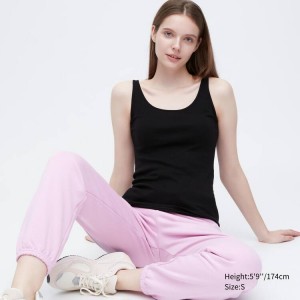 Women's Uniqlo Cotton Tops Black | NZSR-42078