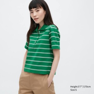 Women's Uniqlo Cropped Relaxed Fit Striped T Shirts Green | RGBH-68230