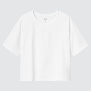 Women's Uniqlo Dry-ex Crew Neck Cropped T Shirts White | DHMA-41862