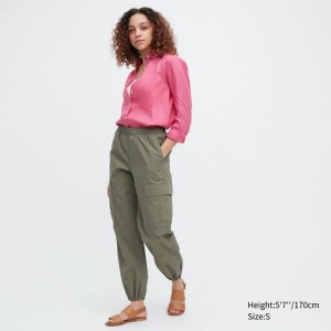 Women's Uniqlo Easy Wide Fit Cargo Trousers Olive | DUZW-58679