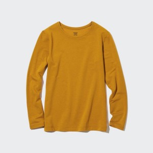 Women's Uniqlo Heattech Extra Warm Cotton Crew Neck Long Sleeved Thermal Tops Yellow | RLAB-19250