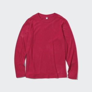 Women's Uniqlo Heattech Fleece Crew Neck Long Sleeved Thermal Tops Red | JKDH-51684