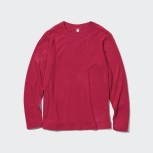 Women's Uniqlo Heattech Fleece Crew Neck Long Sleeved Thermal Loungewear Red | QRZO-67124