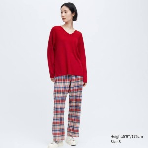 Women's Uniqlo Ines De La Fressange Cotton Cashmere Blend Oversized V Neck Knitwear Red | KXUW-65490