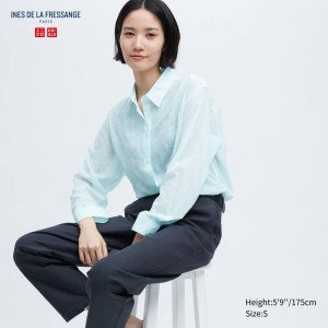 Women's Uniqlo Ines De La Fressange Sheer Embroidered Long Sleeved Shirts Blue | CPAX-23976