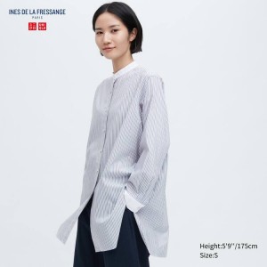 Women's Uniqlo Ines De La Fressange Tunic Shirts Blue | VBZE-80426