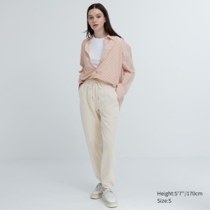 Women's Uniqlo Joggers Trousers Beige | KXPV-39175