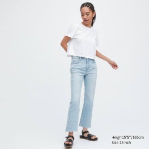 Women's Uniqlo Kick Flared Cut-off Jeans Blue | RPIV-87340