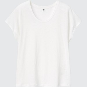 Women's Uniqlo Linen Blend French Sleeve T Shirts White | VALD-50139