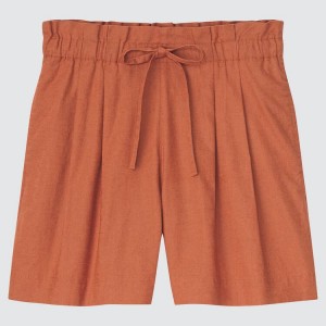 Women's Uniqlo Linen Cotton Blend Shorts Orange | NOQC-02153