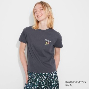 Women's Uniqlo Love Sunshine & Peanuts Ut Graphic T Shirts Dark Grey | IGFX-31592