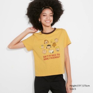 Women's Uniqlo Love Sunshine & Peanuts Ut Graphic T Shirts Yellow | WJBG-95031