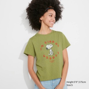 Women's Uniqlo Love Sunshine & Peanuts Ut Graphic T Shirts Green | LJBQ-46509