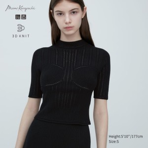 Women's Uniqlo Mame Kurogouchi 3d Knit Seamless Mesh Half Sleeve Knitwear Black | BXZV-28617