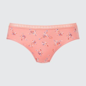 Women's Uniqlo Mid Rise Flower Print Underwear Light Orange | UAQB-56907