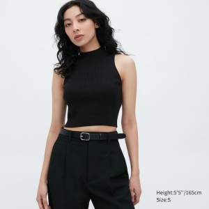 Women's Uniqlo Mock Neck Cropped Knitwear Black | PNYC-62780