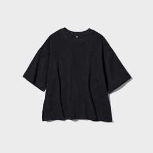 Women's Uniqlo Oversized Half Sleeve Loungewear Black | KOCJ-78359