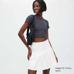 Women's Uniqlo Pleated Mini Skirts White | FXKB-84317