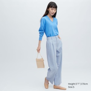 Women's Uniqlo Pleated Wide Leg Trousers Blue | LAGD-69317