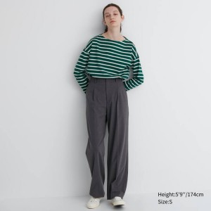 Women's Uniqlo Pleated Wide Trousers Grey | GZNA-86593