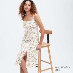 Women's Uniqlo Printed Front Slit Camisole Dress White | GSXA-18963