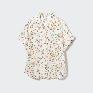 Women's Uniqlo Printed Short Sleeved Shirts White | YPAF-10864