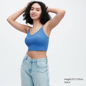 Women's Uniqlo Ribbed Cropped Camisole Tops Blue | QNOT-06389