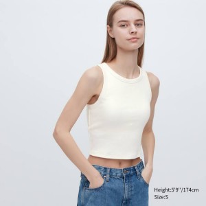 Women's Uniqlo Ribbed Cropped Sleeveless Tops White | KIZG-54291