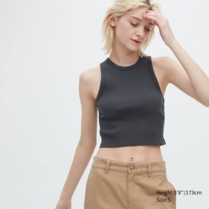 Women's Uniqlo Ribbed Racer Back Cropped Fit Tops Grey | MTRV-79358