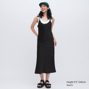 Women's Uniqlo Satin Camisole Dress Black | OPJC-08952