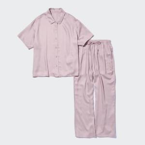 Women's Uniqlo Satin Pajamas (Short Sleeve) Loungewear Pink | AOEU-49637