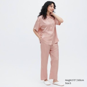 Women's Uniqlo Satin Pajamas (Short Sleeve) Loungewear Pink | LOMI-32756