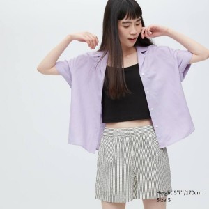 Women's Uniqlo Seersucker Easy Striped Shorts Grey | LYBP-80623