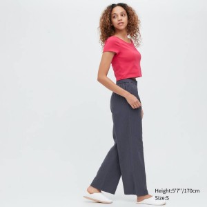 Women's Uniqlo Seersucker Easy Trousers Dark Grey | BPVO-95124