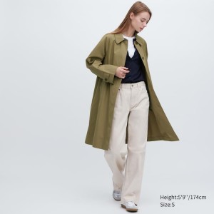 Women's Uniqlo Single Breasted Coats Olive | LAEX-14950