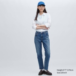 Women's Uniqlo Slim Fit Straight Leg Jeans Blue | PKNA-40371